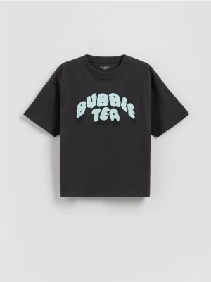 Reserved - Bawełniany t-shirt z nadrukiem - ciemnoszary