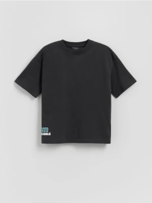 Reserved - Bawełniany t-shirt z nadrukiem - ciemnoszary