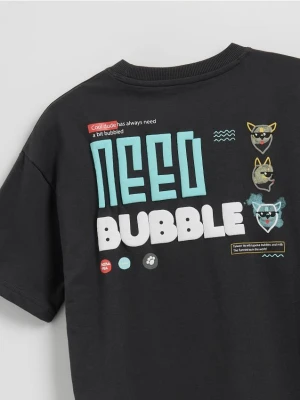 Reserved - Bawełniany t-shirt z nadrukiem - ciemnoszary