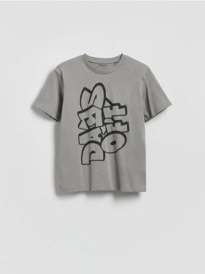 Reserved - Bawełniany t-shirt z nadrukiem - ciemnoszary