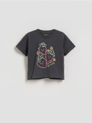 Reserved - Bawełniany t-shirt z nadrukiem - ciemnoszary