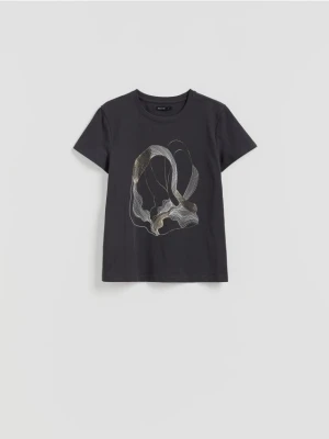 Reserved - Bawełniany t-shirt z nadrukiem - ciemnoszary