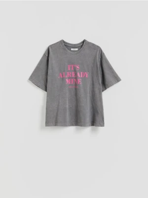 Reserved - Bawełniany t-shirt z nadrukiem - ciemnoszary