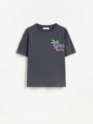 Reserved - Bawełniany t-shirt z nadrukiem - ciemnoszary