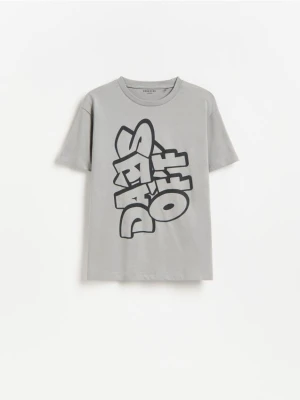 Reserved - Bawełniany t-shirt z nadrukiem - ciemnoszary