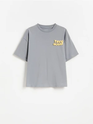 Reserved - Bawełniany t-shirt z nadrukiem - ciemnoszary