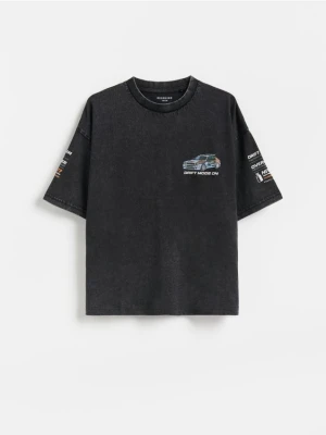 Reserved - Bawełniany t-shirt z nadrukiem - ciemnoszary
