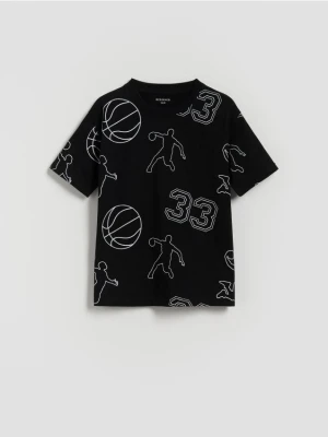 Reserved - Bawełniany t-shirt z nadrukiem - czarny