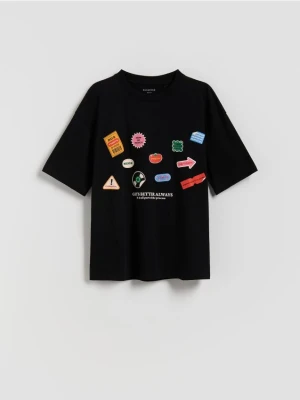 Reserved - Bawełniany t-shirt z nadrukiem - czarny