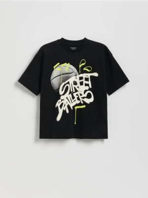 Reserved - Bawełniany t-shirt z nadrukiem - czarny