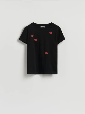 Reserved - Bawełniany t-shirt z nadrukiem - czarny