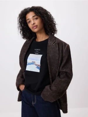 Reserved - Bawełniany t-shirt z nadrukiem - czarny