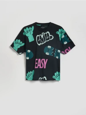 Reserved - Bawełniany t-shirt z nadrukiem - czarny