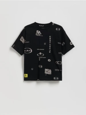Reserved - Bawełniany t-shirt z nadrukiem - czarny