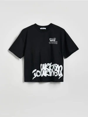 Reserved - Bawełniany t-shirt z nadrukiem - czarny