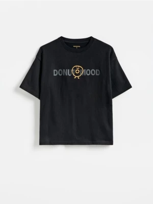 Reserved - Bawełniany t-shirt z nadrukiem - czarny
