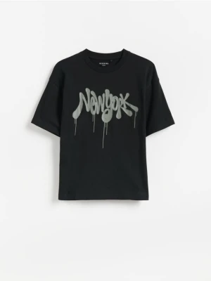 Reserved - Bawełniany t-shirt z nadrukiem - czarny