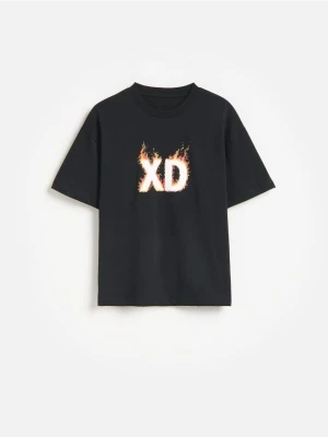 Reserved - Bawełniany t-shirt z nadrukiem - czarny