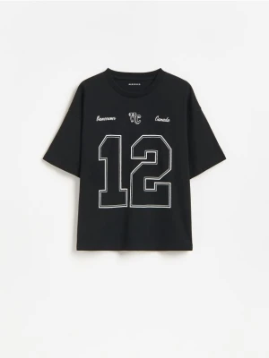 Reserved - Bawełniany t-shirt z nadrukiem - czarny