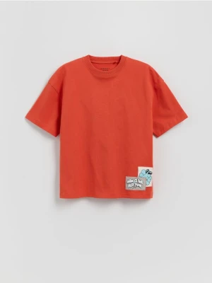 Reserved - Bawełniany t-shirt z nadrukiem - czerwony