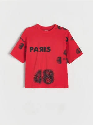 Reserved - Bawełniany t-shirt z nadrukiem - czerwony