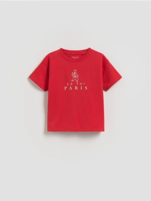 Reserved - Bawełniany t-shirt z nadrukiem - czerwony