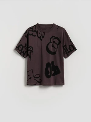Reserved - Bawełniany t-shirt z nadrukiem - fioletowy