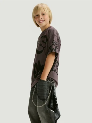 Reserved - Bawełniany t-shirt z nadrukiem - fioletowy