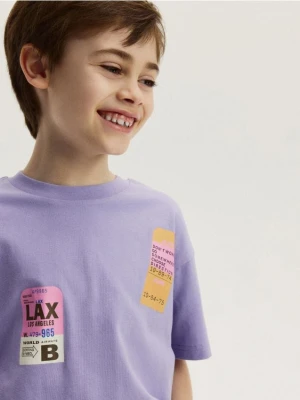Reserved - Bawełniany t-shirt z nadrukiem - fioletowy
