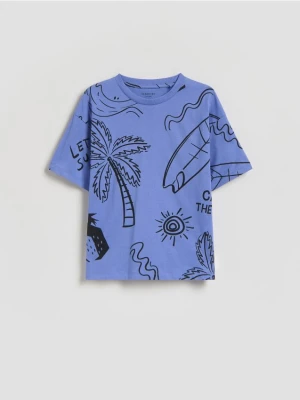 Reserved - Bawełniany t-shirt z nadrukiem - fioletowy