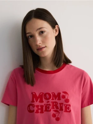 Zdjęcie produktu Reserved - Bawełniany t-shirt z nadrukiem - fuksja