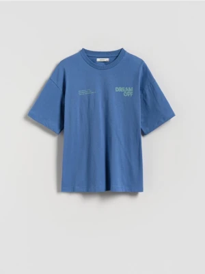 Reserved - Bawełniany t-shirt z nadrukiem - granatowy