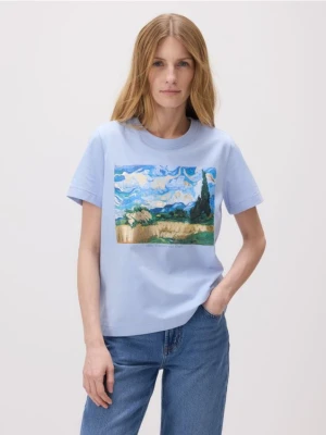 Reserved - Bawełniany t-shirt z nadrukiem - jasnoniebieski