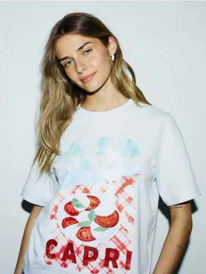 Reserved - Bawełniany t-shirt z nadrukiem - jasnoniebieski