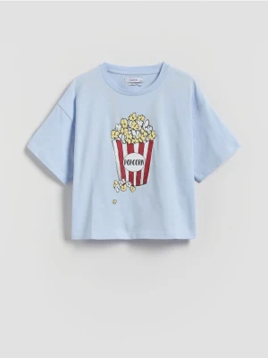 Reserved - Bawełniany t-shirt z nadrukiem - jasnoniebieski