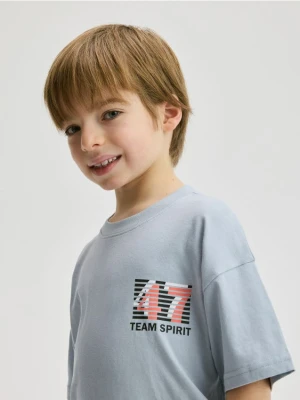 Reserved - Bawełniany t-shirt z nadrukiem - jasnoniebieski