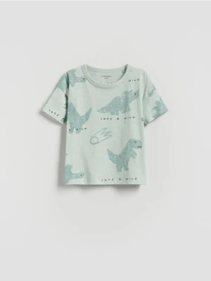 Reserved - Bawełniany t-shirt z nadrukiem - jasnoniebieski