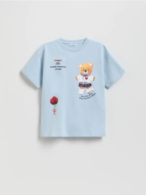 Reserved - Bawełniany t-shirt z nadrukiem - jasnoniebieski