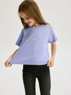 Reserved - Bawełniany t-shirt z nadrukiem - jasnoniebieski