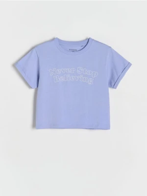 Reserved - Bawełniany t-shirt z nadrukiem - jasnoniebieski