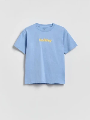 Reserved - Bawełniany t-shirt z nadrukiem - jasnoniebieski