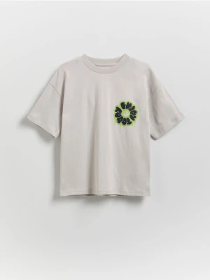 Reserved - Bawełniany t-shirt z nadrukiem - jasnoszary
