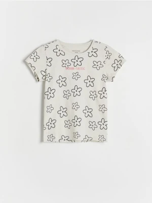 Reserved - Bawełniany t-shirt z nadrukiem - jasnoszary