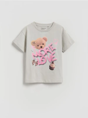 Reserved - Bawełniany t-shirt z nadrukiem - jasnoszary