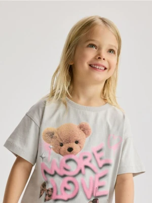 Reserved - Bawełniany t-shirt z nadrukiem - jasnoszary