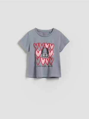 Reserved - Bawełniany t-shirt z nadrukiem - jasnoszary