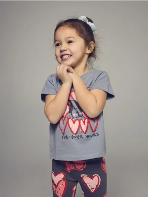 Reserved - Bawełniany t-shirt z nadrukiem - jasnoszary