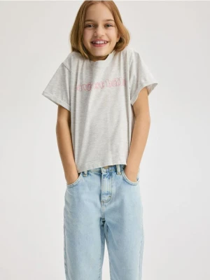 Reserved - Bawełniany t-shirt z nadrukiem - jasnoszary