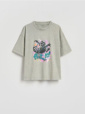 Reserved - Bawełniany t-shirt z nadrukiem - jasnoszary