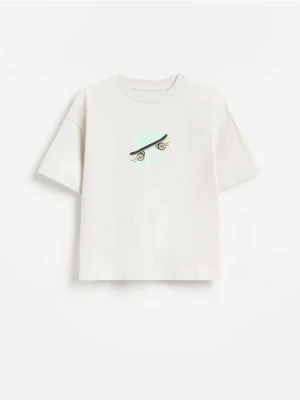 Reserved - Bawełniany t-shirt z nadrukiem - jasnoszary